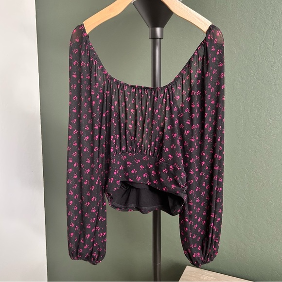 Free People Sweetie Pie Pink Black Mesh Top size S - Picture 2 of 6